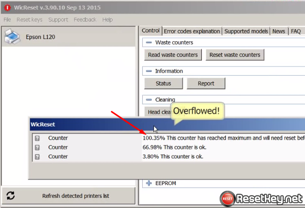 Waste ink counters are Overflowed