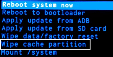 เลือก WIPE CACHE PARTITION