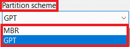 Opzione schema di partizione