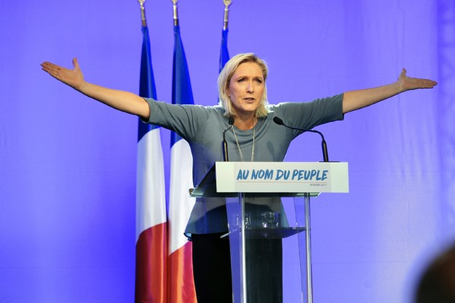 Marine Le Pen, présidente du Front National, lors de la clôture de ses 'Estivales', le 18 Septembre 2016 à Fréjus. [Marine Le Pen, President of the National Front, at the closing of its 'Estivales', on 18 September 2016 in Fréjus.] Photo: AFP