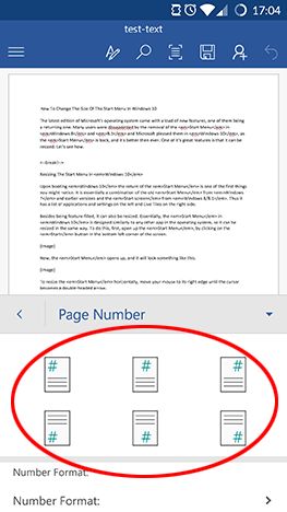 Android, Microsoft Word, вставка, нижние колонтитулы, верхние колонтитулы, номера страниц, документы