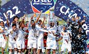 Stellenbosch celebrates lifting the trophy during the DStv Diski Challenge 2021/22 match between TS Galaxy v Stellenbosch at the Tsakani Stadium, Tsakani.