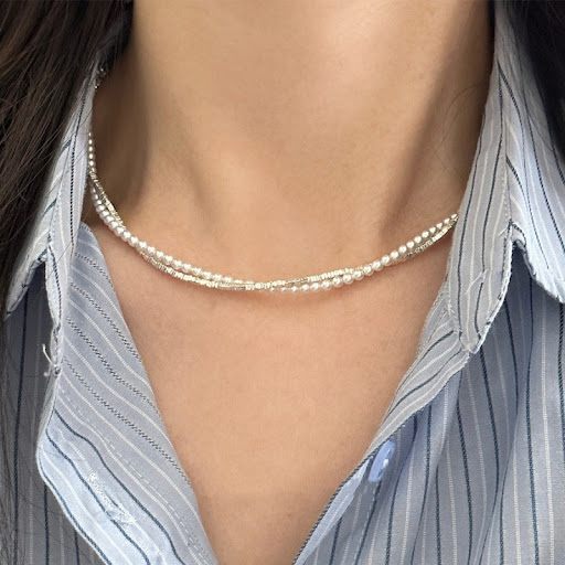 Title 7, Womens Double-Layer Pearl and Silver Necklace ...