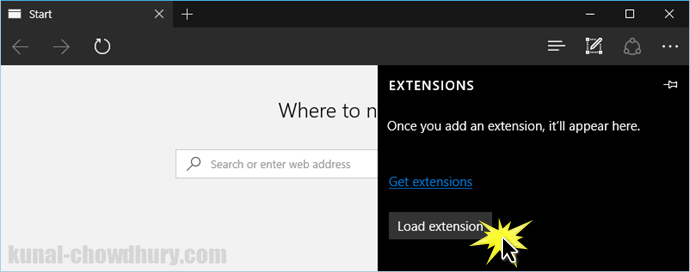 Windows 10 - Microsoft Edge - Load Extension (www.kunal-chowdhury.com)