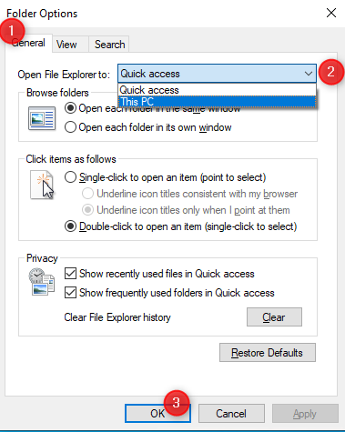ตั้งค่า File Explorer ให้เปิดพีซีเครื่องนี้
