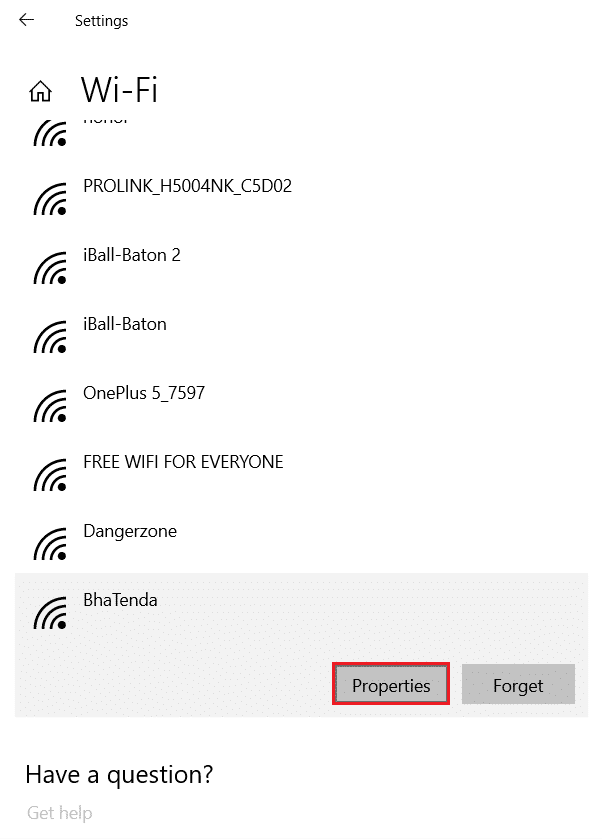 Wi-Fi 네트워크를 선택하고 속성을 클릭하십시오.