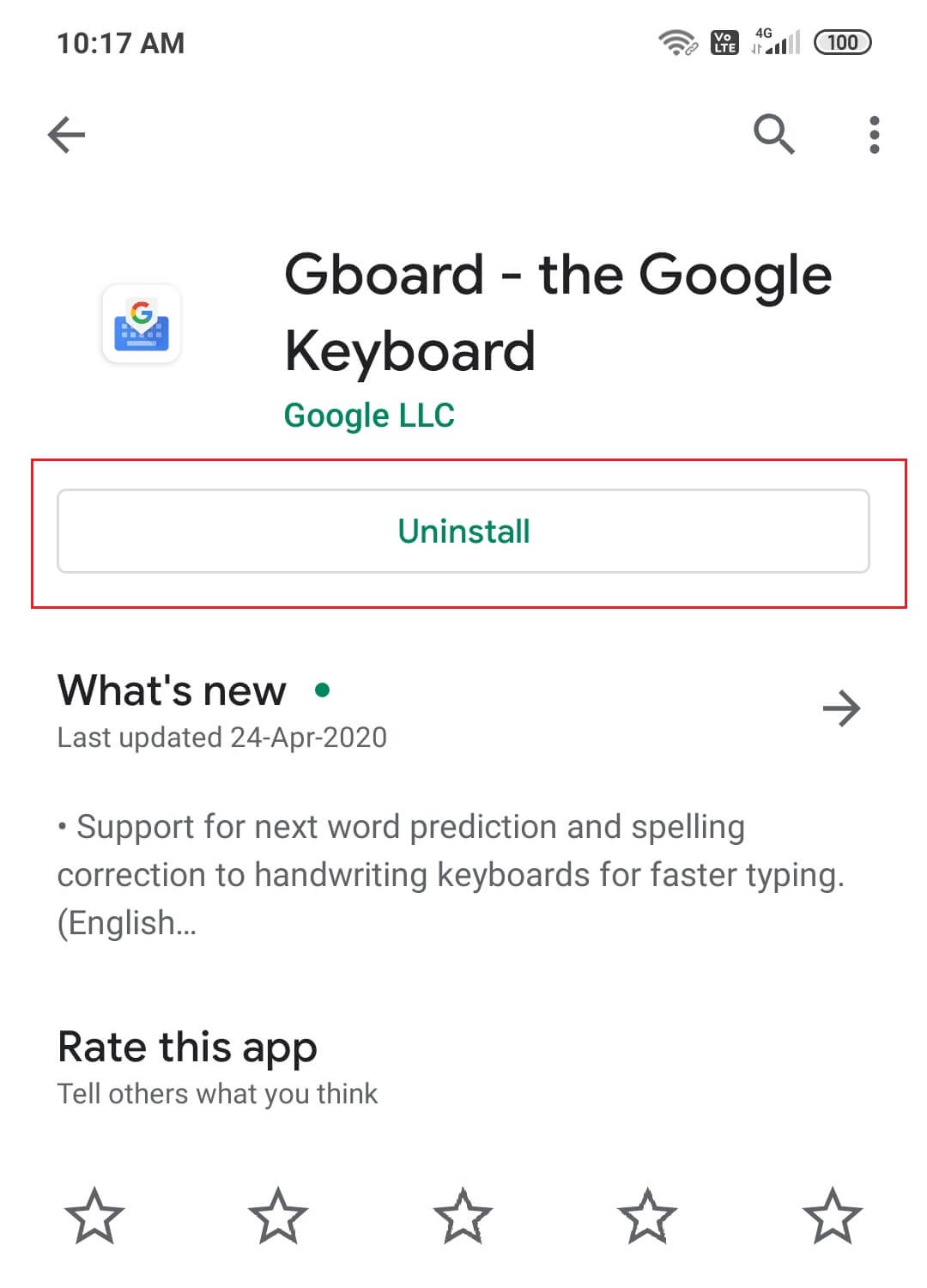 ถอนการติดตั้ง Gboard และติดตั้งอีกครั้ง