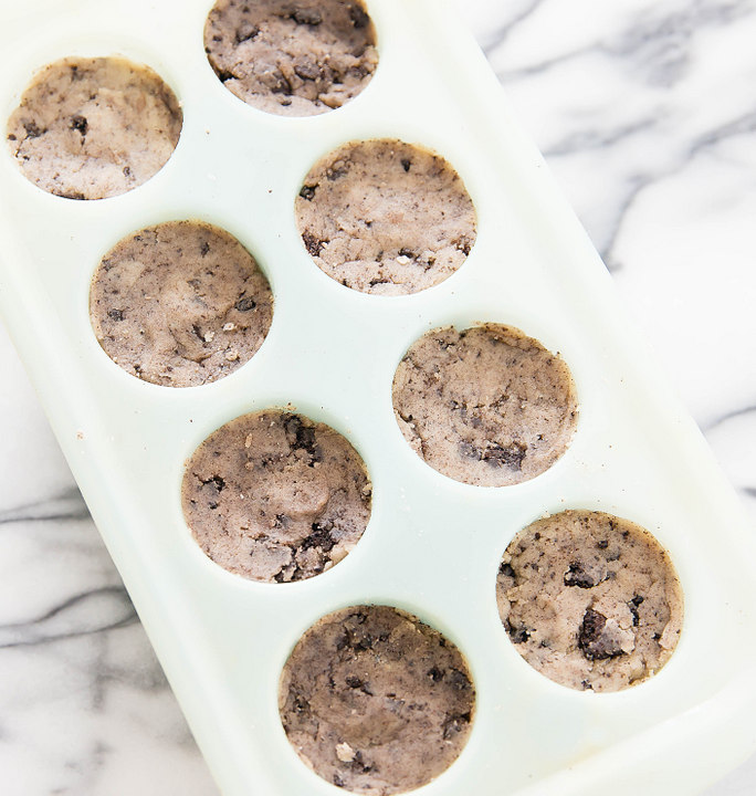 overhead photo of the cookie dough in the silcone mold