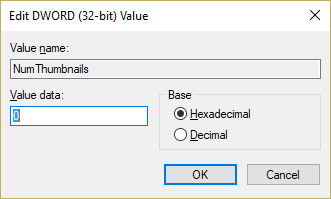 Назовите этот ключ как NumThumbnails и дважды щелкните по нему, чтобы изменить его значение на 0.