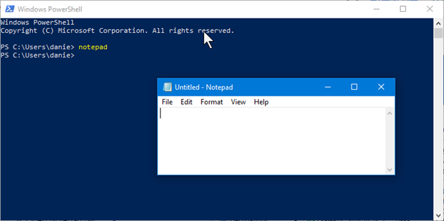 Inicie el Bloc de notas en PowerShell