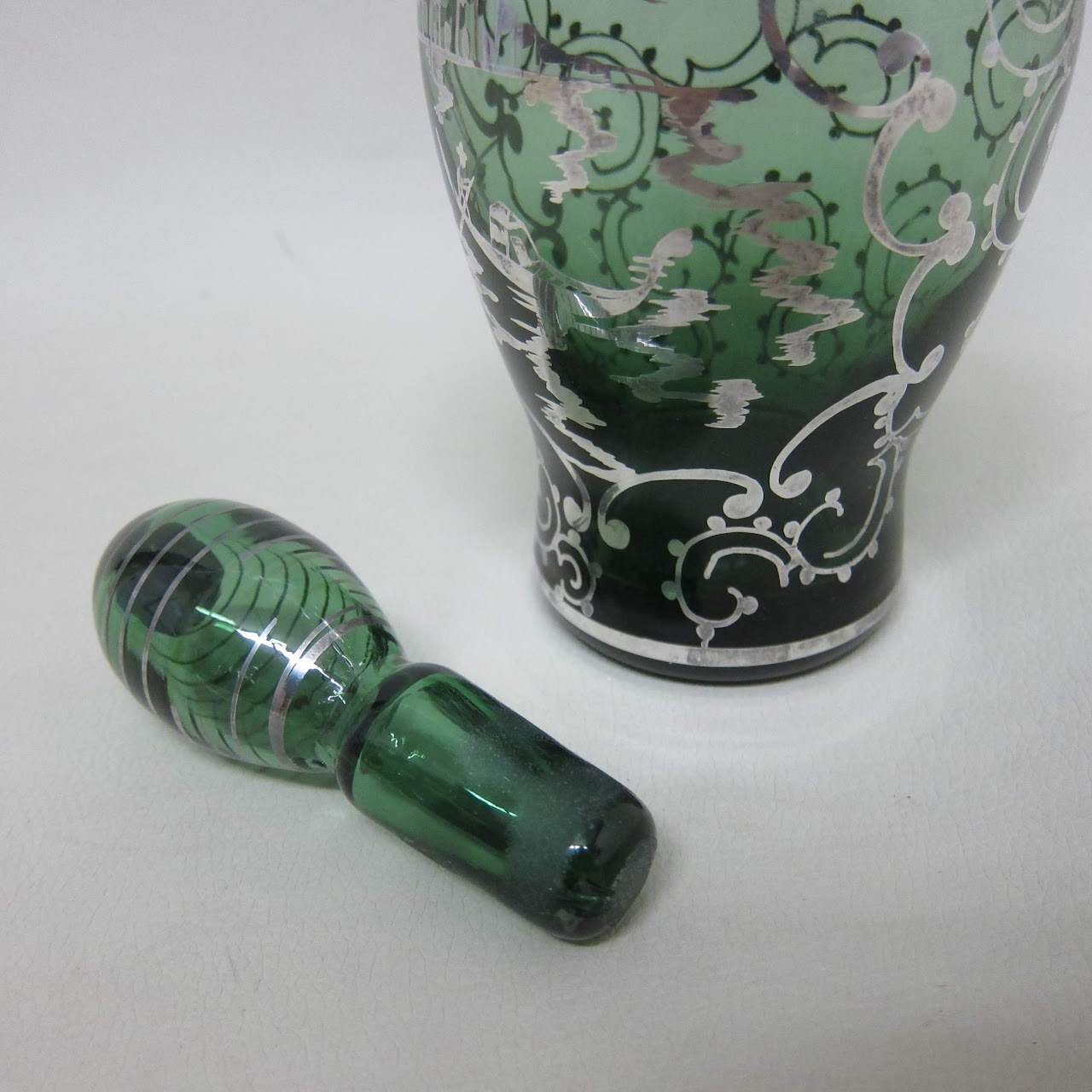 Sterling Silver Painted Glass Bottle Pair