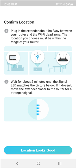 Confirme la ubicación del extensor de rango TP-Link