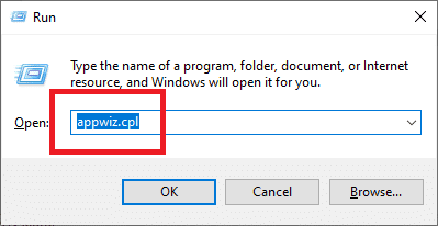상자에 appwiz.cpl을 입력하고 Enter 키를 누릅니다.