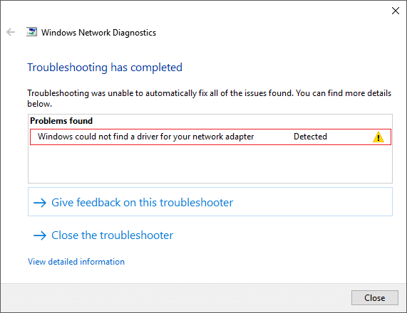 Fix Windows n'a pas pu trouver un pilote pour votre adaptateur réseau