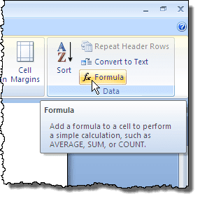 Klikken op de knop Formule in Word 2007