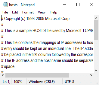 これで、hostsファイルがメモ帳で開かれます