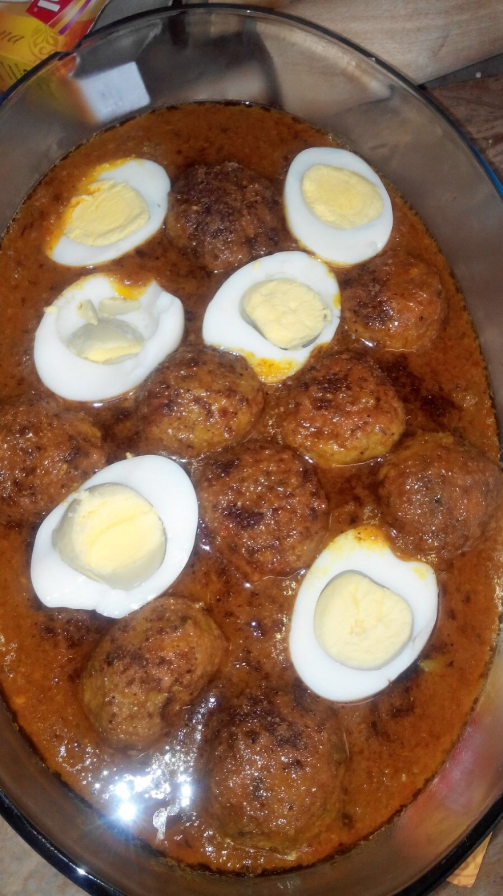 Meatballs (Kofty) curry garnished with boiled eggs