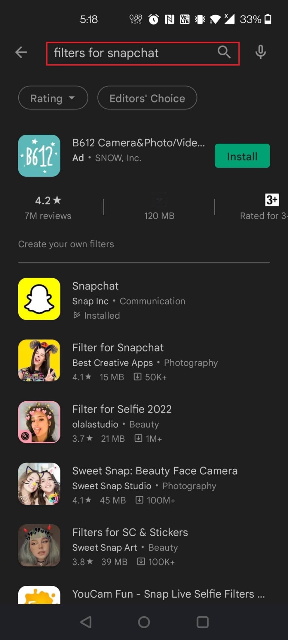 ищите фильтры для Snapchat в поисковой строке