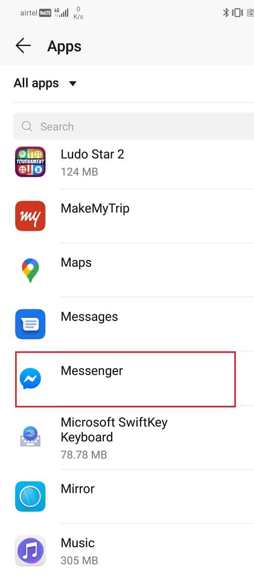 Ahora seleccione Messenger de la lista de aplicaciones