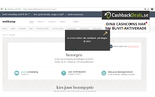 CashbackDeals.se Cashback-knappen