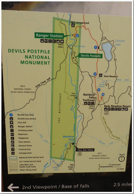 Rainbow Falls CA hike -Map