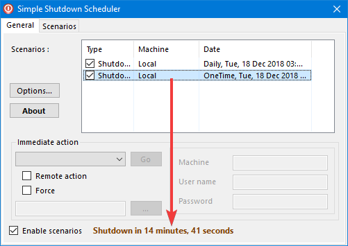 ดูสถานการณ์ที่ใช้งานอยู่ใน Simple Shutdown Scheduler