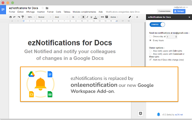 Screenshot of ezNotifications for Docs