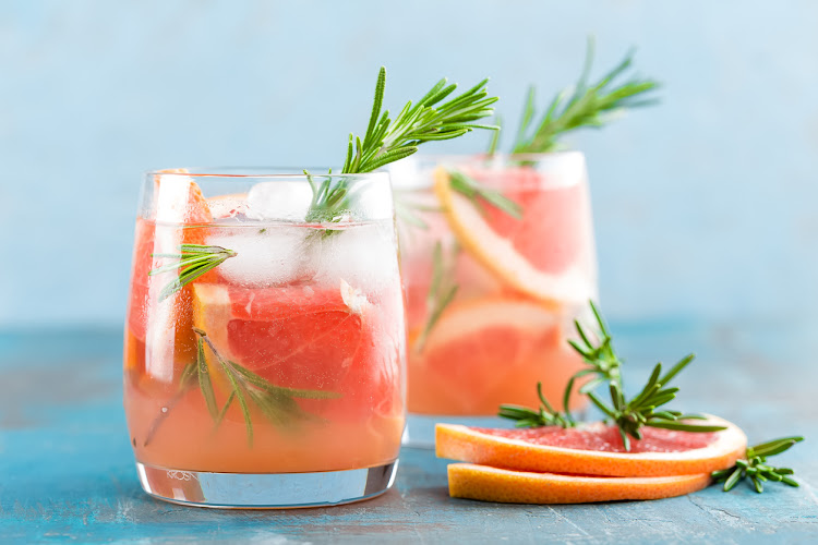 Gin, rosemary and grapefruit cocktail.