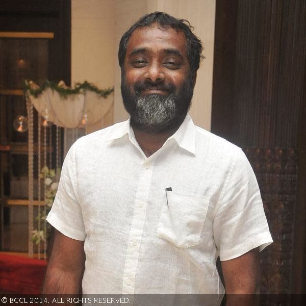 AP Sreethar arrives for the wedding reception party of T Rajendar's daughter Elakkiya with Abhilash, held at The Leela Palace in Chennai.