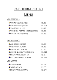 Raj's Burger point menu 2