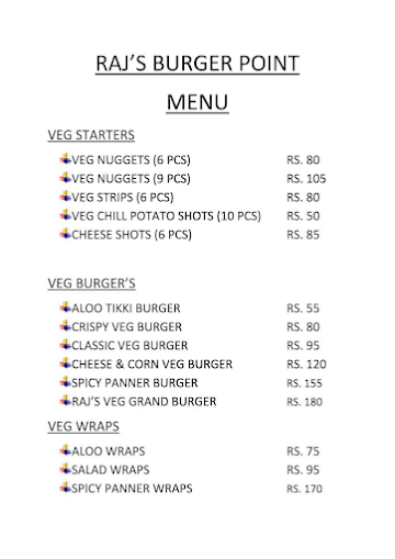 Raj's Burger point menu 