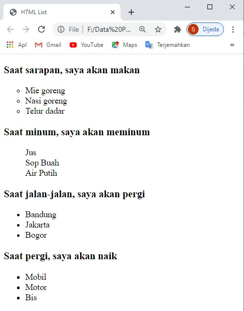 Membuat List di HTML Membuat List di HTML