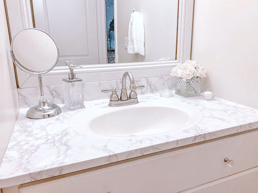 House Update: Bathroom Vanity with Marble Contact Paper — THE