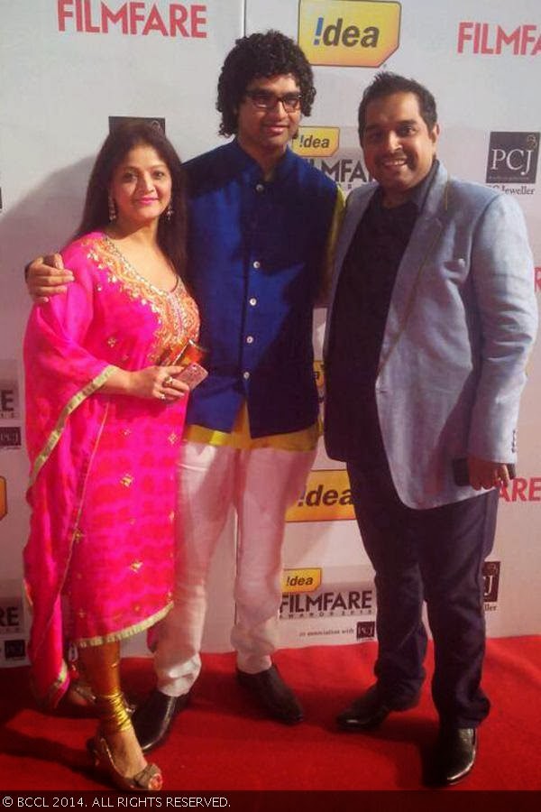 Musical composer and playback singer Shankar Mahadevan with his wife Sangeeta and son Siddharth at the 59th Idea Filmfare Awards 2013, held at the Yash Raj Studios in Mumbai, on January 24, 2014.