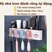 Kệ Nhà Tắm Dính Tường Nhả Kem Đánh Răng Tự Động Cốc Trong Suốt Mẫu Mới