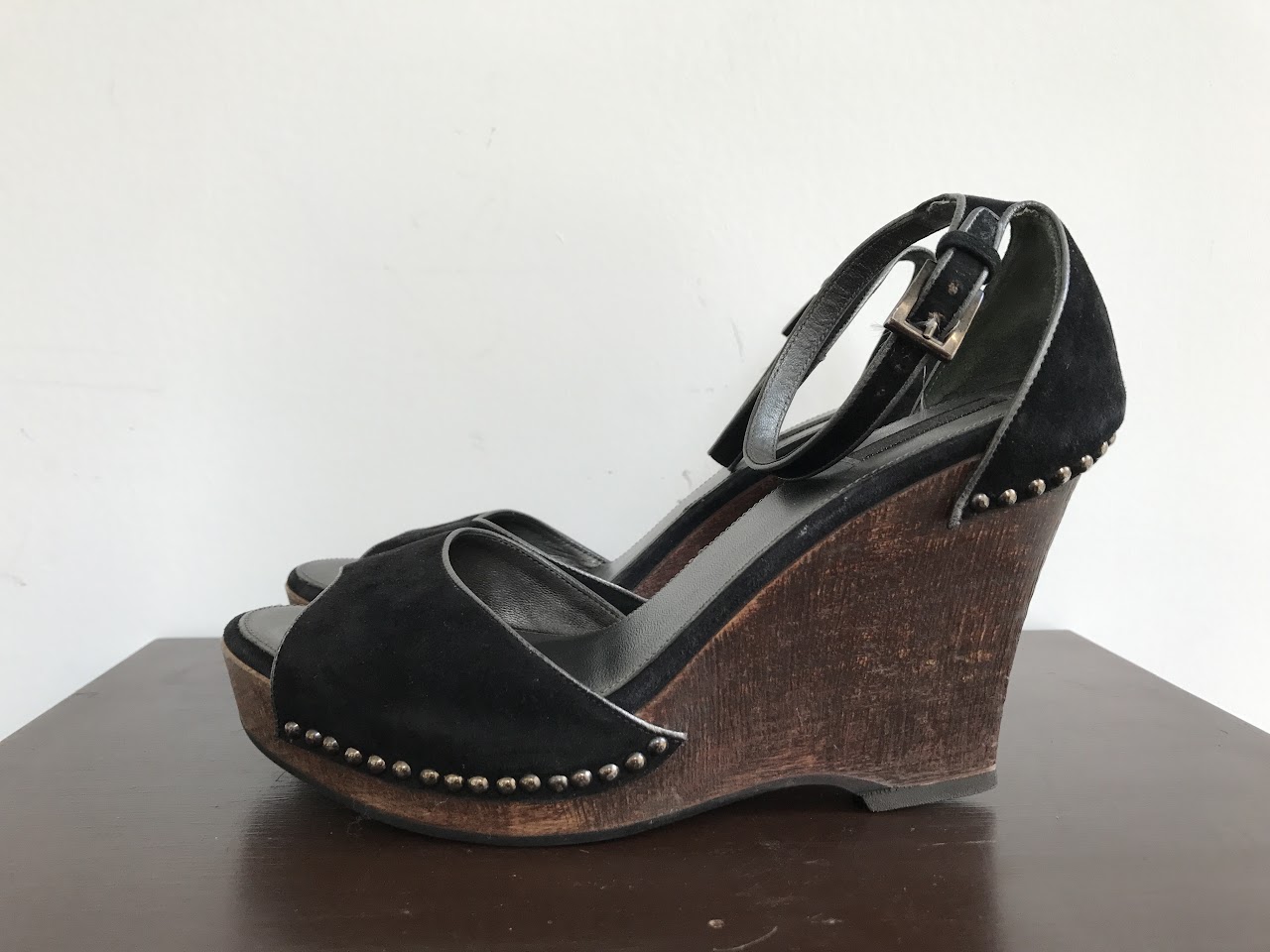 Prada Wood and Suede Wedges