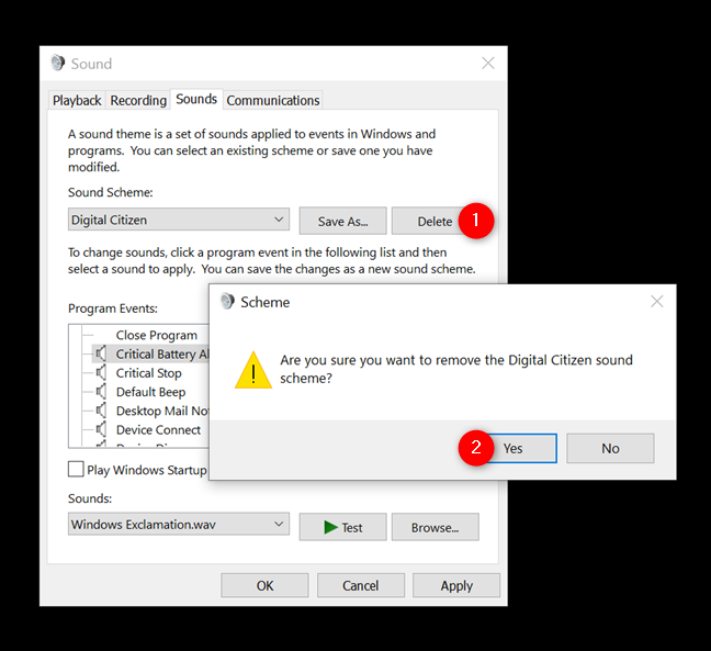 Cómo eliminar un esquema de sonido en Windows 10