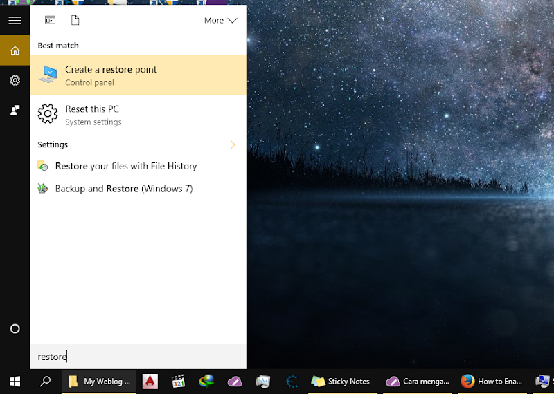 mengaktifkan system restore di windows 10 00