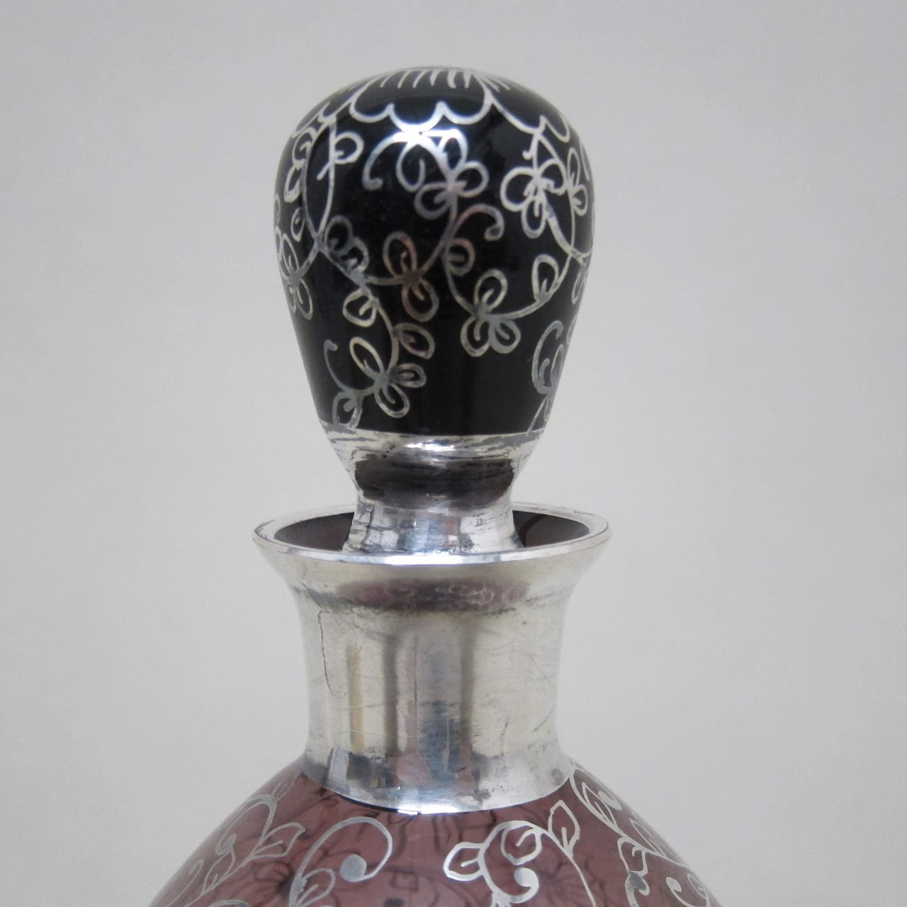 Sterling Silver Painted Glass Bottle Pair