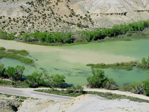 A muddy Ferron Creek entering Millsite Reservoir