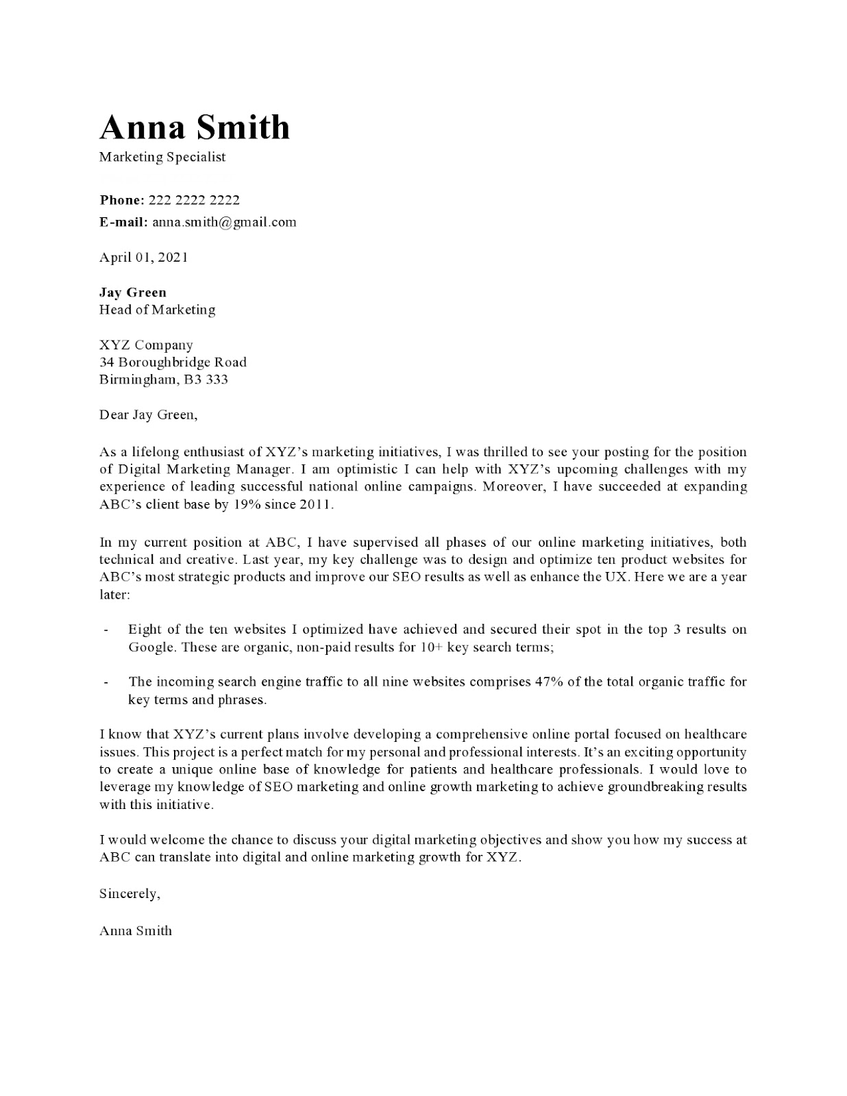 Free cover letter template 