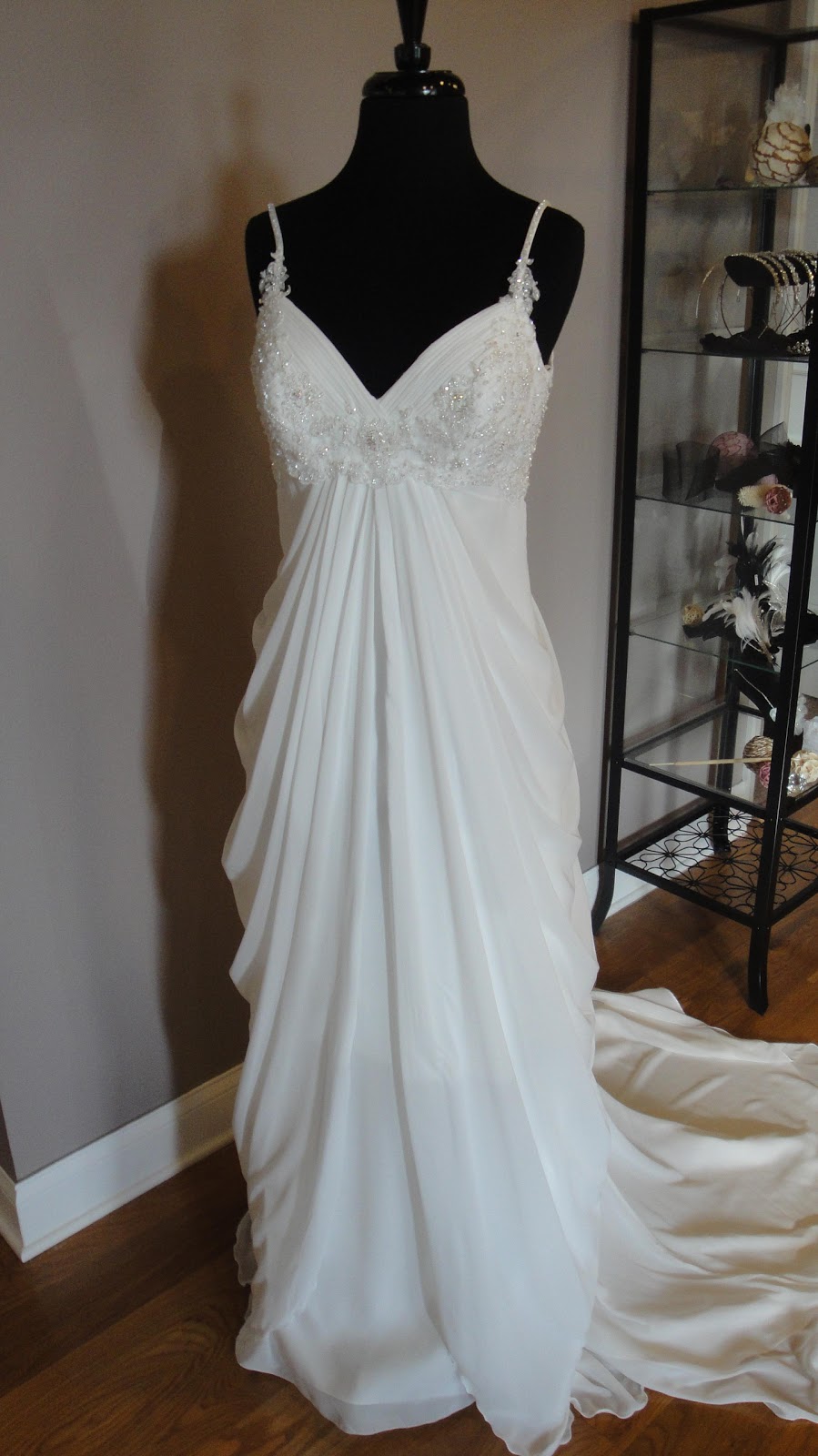 wedding gown features a