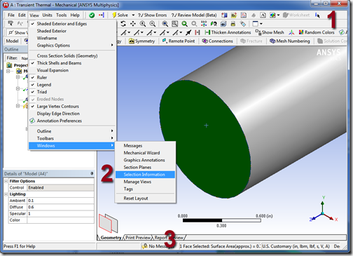 ANSYS - кнопка позволяет получить информацию о выбранной вами геометрии либо узлах модели