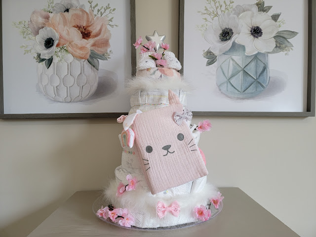 DIY Baby Girl Diaper Cake with a Bunny & Book Theme