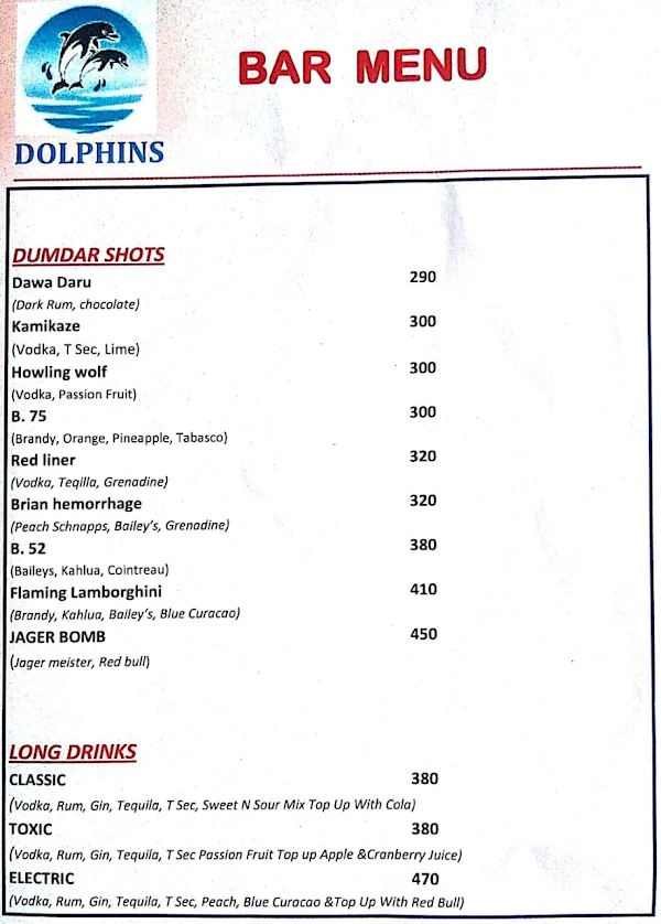 Dolphins Bar and Restaurant menu 