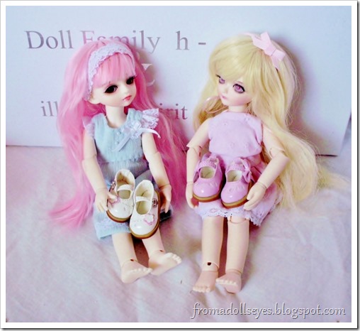 Bjd shoe haul for Alice's Collections.  SH317 in white and SH330 in pink, yosd sized shoes.