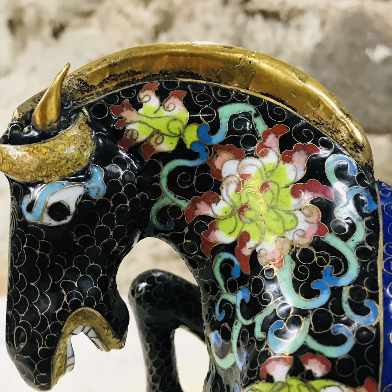 Cloisonne Black Large Pawing Horse