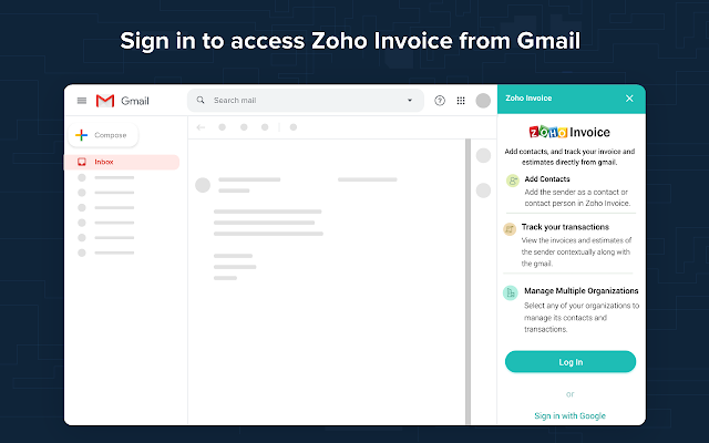 Screenshot of Zoho Invoice for Gmail