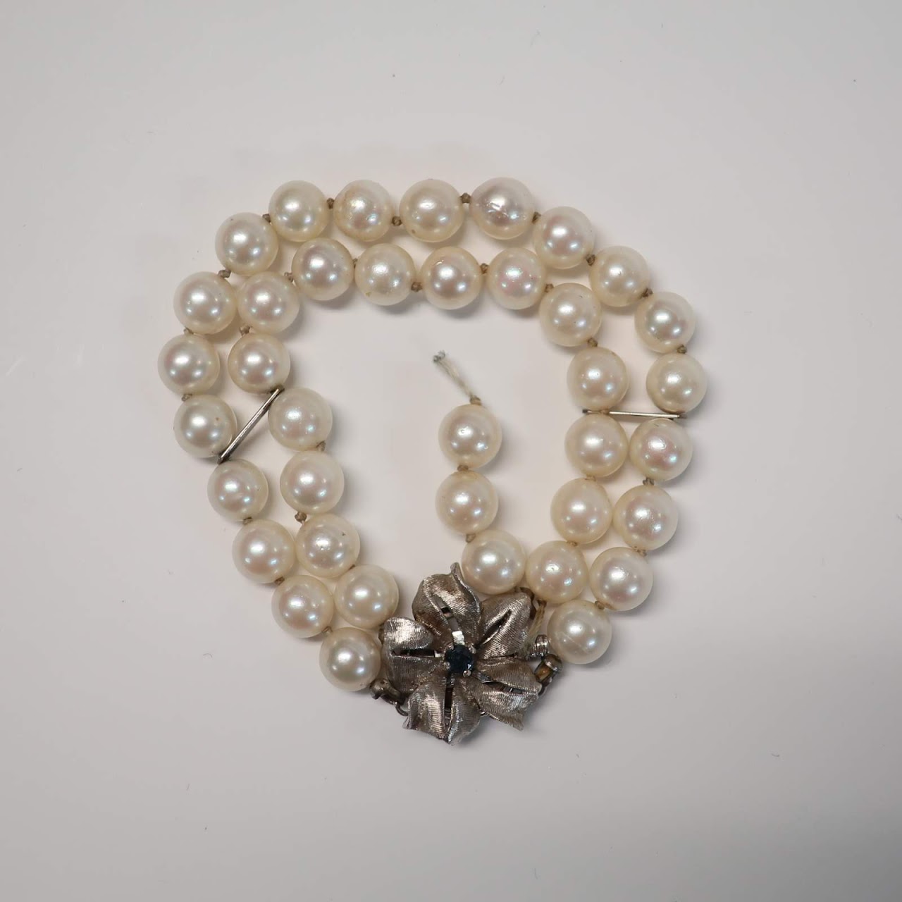 14K White Gold, Pearl and Sapphire Bracelet