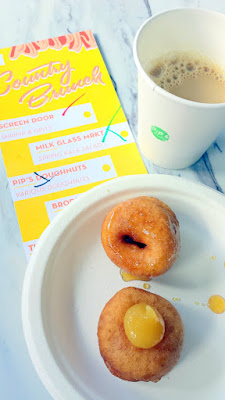 Portland Monthly Country Brunch 2016 - brunch bite by Pip's Doughnuts of their Raw Honey and Sea Salt doughnut and a Meyer Lemon and Pear Butter doughnut, with a sample of either their Smoky Robinson Chai or Heart of Gold Chai